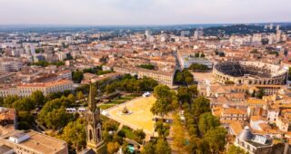 Aerial,View,Of,Historical,Area,Of,French,City,Of,Nimes